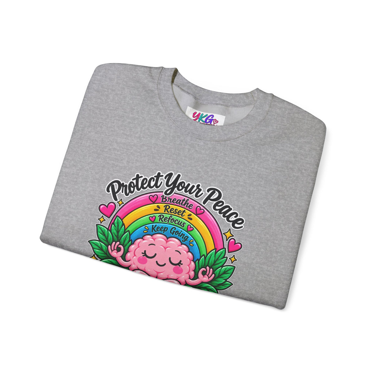 Protect Your Peace Crewneck Sweatshirt — Mental Health Matters Rainbow Brain