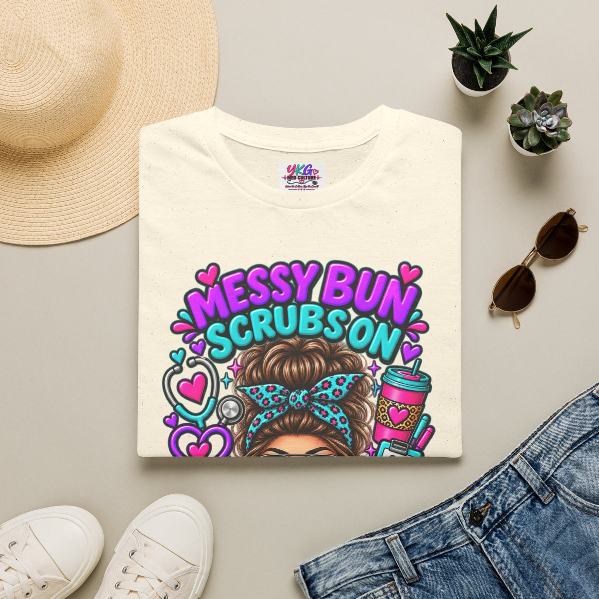 Messy Bun, Scrubs On Tee — Coffee Strong Nurse Shirt