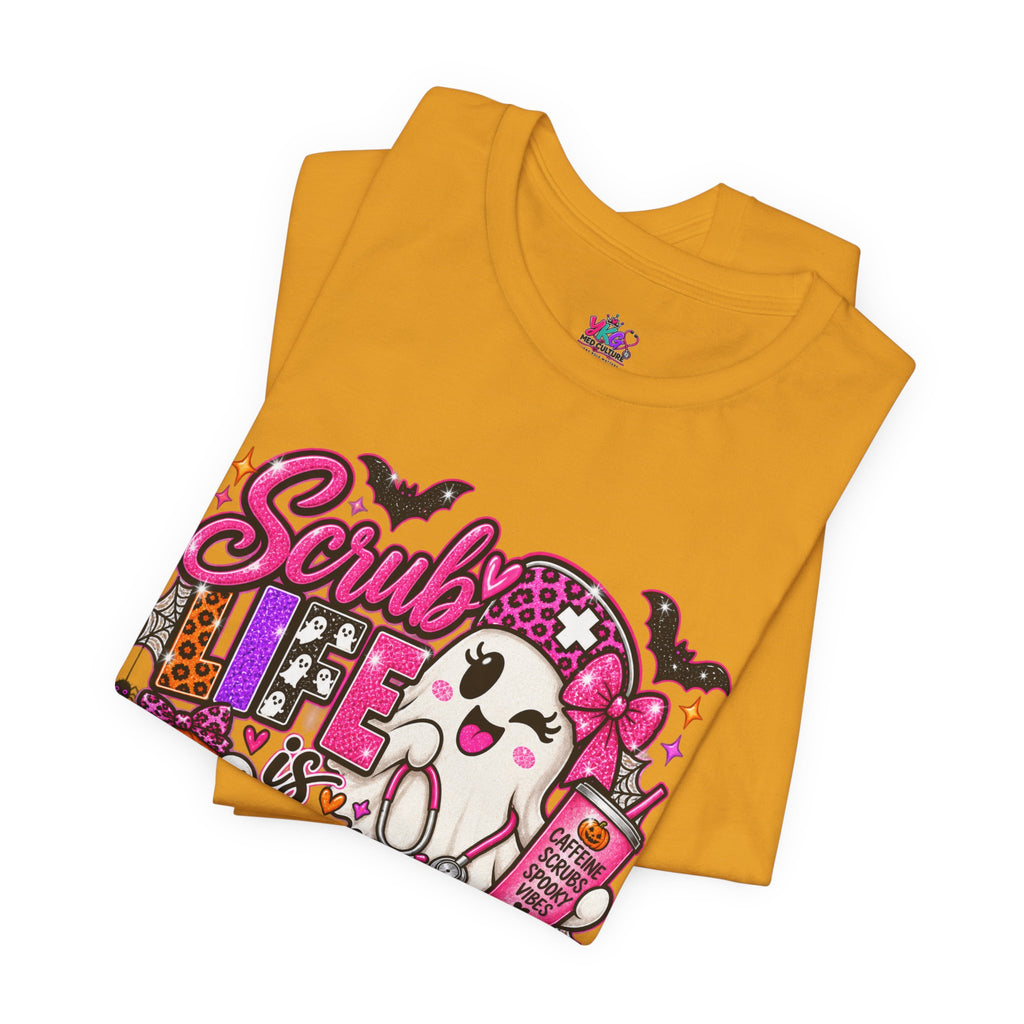 Spooky Season Scrub Life Graphic Tee — Halloween Nurse & Healthcare Cartoon Shirt