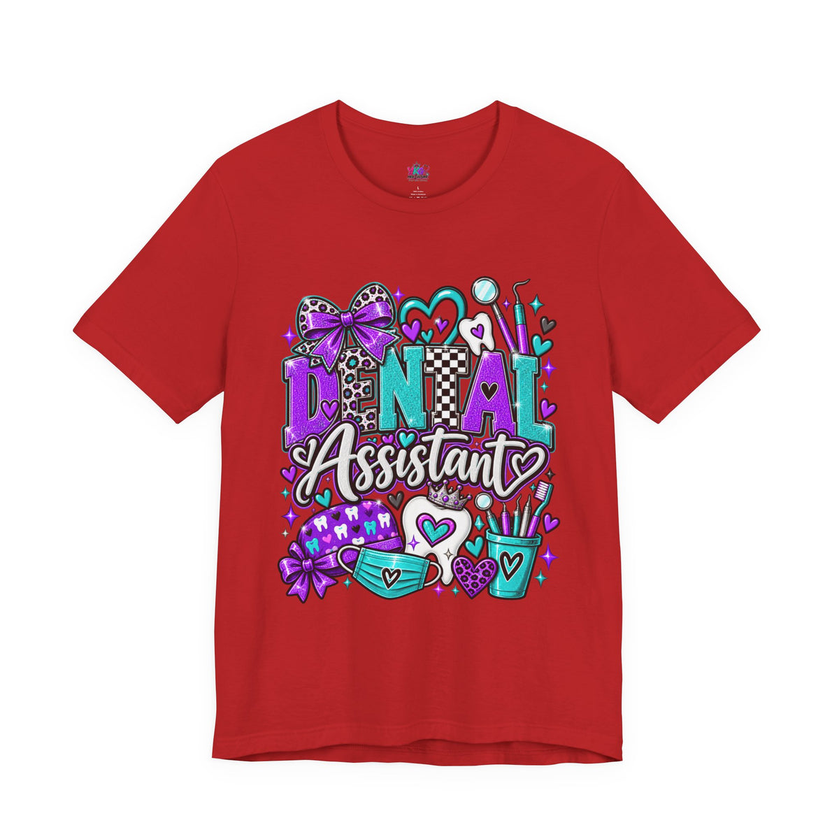 Dental Assistant T‑Shirt — Cute Purple & Teal Doodle Design