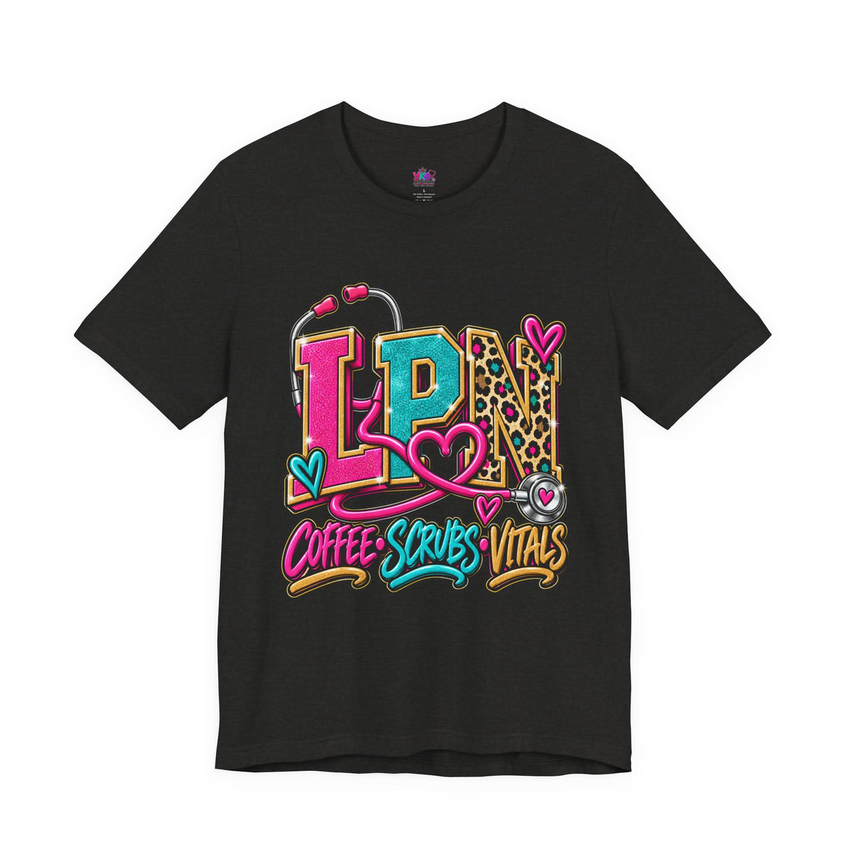 LPN Tee — “Coffee, Scrubs, Vitals” Colorful Stethoscope Design