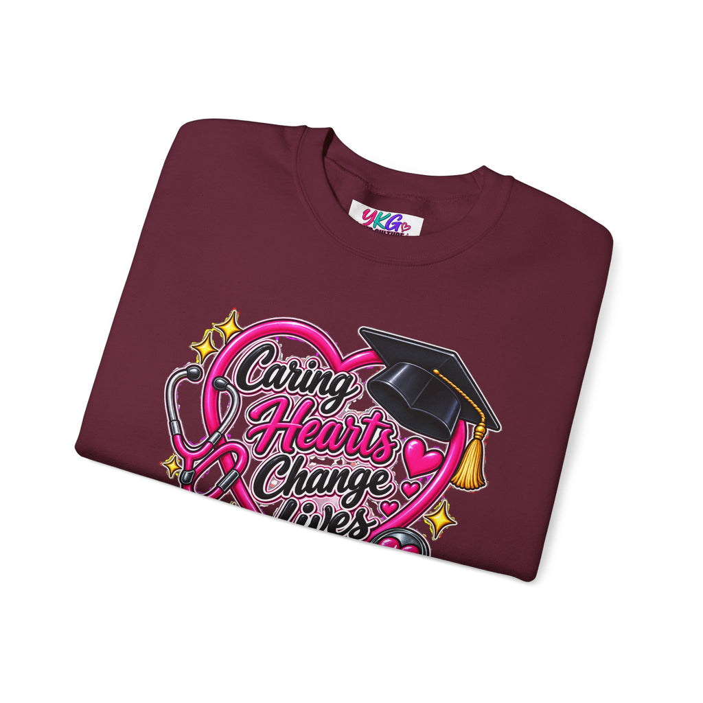 Caring Hearts Change Lives Sweatshirt — Nurse Graduation Stethoscope Crewneck