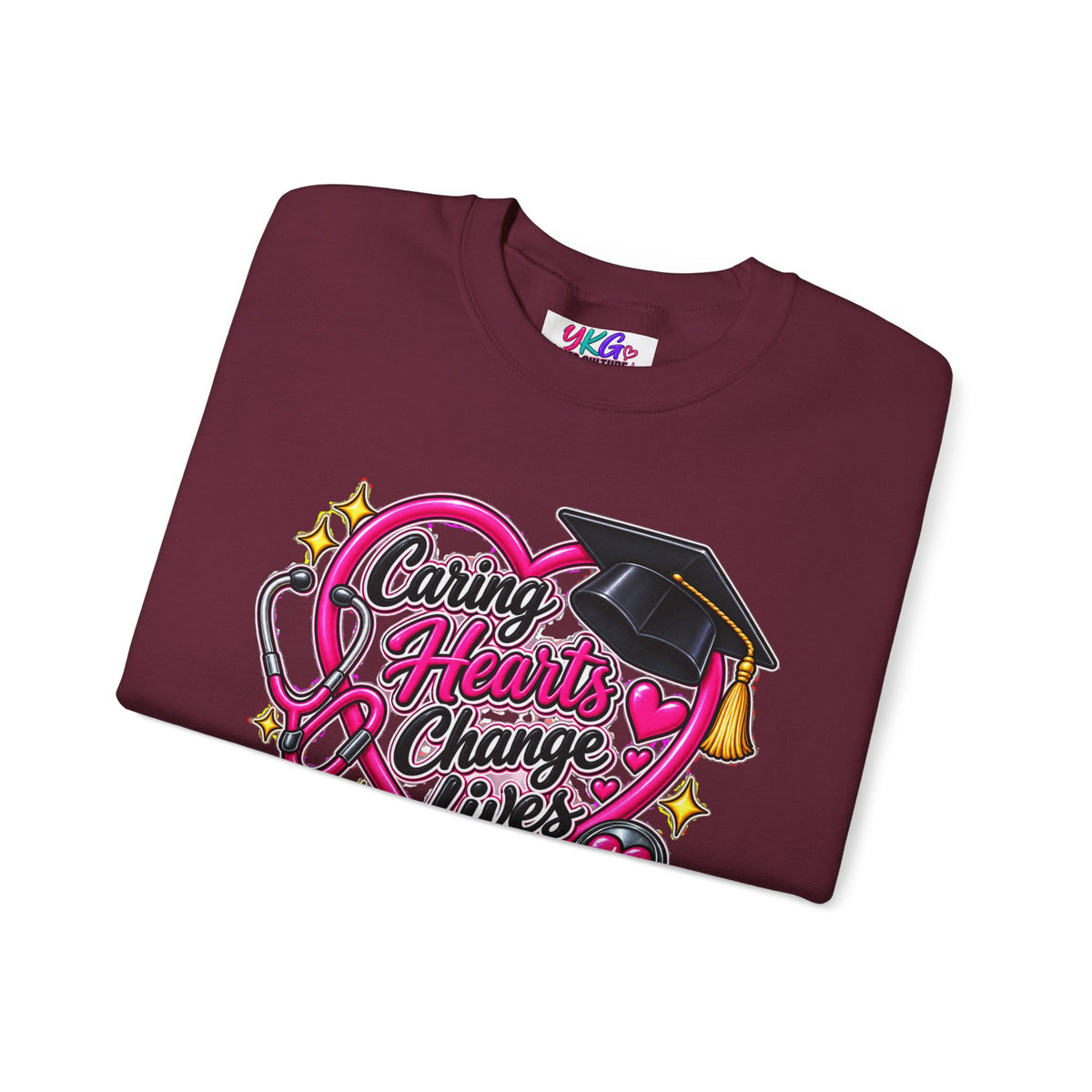 Caring Hearts Change Lives Sweatshirt — Nurse Graduation Stethoscope Crewneck