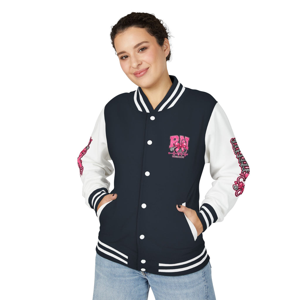 RN Registered Nurse Letterman Jacket — Pink Bow Varsity Jacket for Nurses