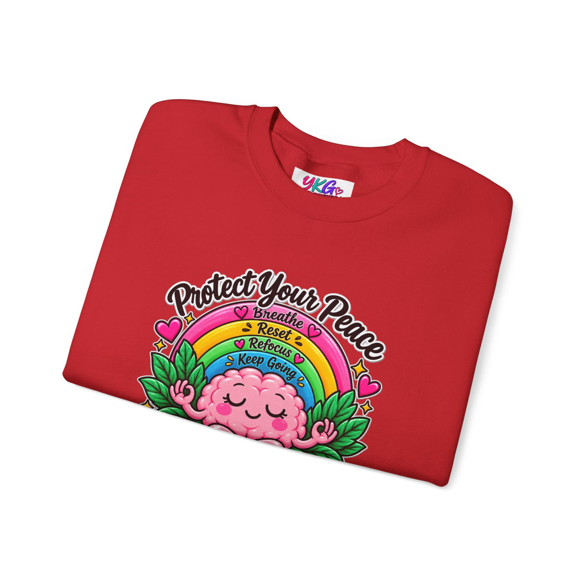 Protect Your Peace Crewneck Sweatshirt — Mental Health Matters Rainbow Brain