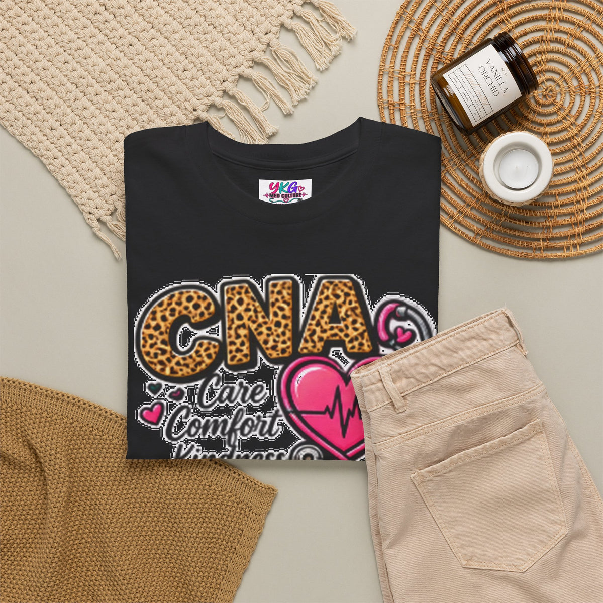 CNA Tee - "Care Comfort Kindness" Heartbeat Stethoscope Shirt for Nursing Assistants