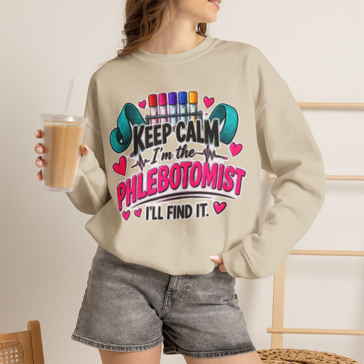 Phlebotomist Crewneck Sweatshirt – 'Keep Calm I'm the Phlebotomist' Cute Medical Gift