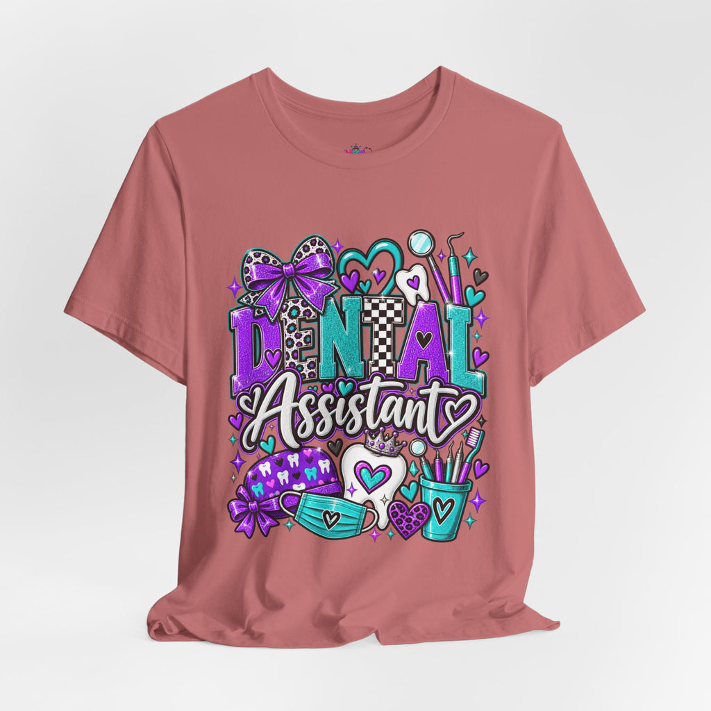 Dental Assistant T‑Shirt — Cute Purple & Teal Doodle Design