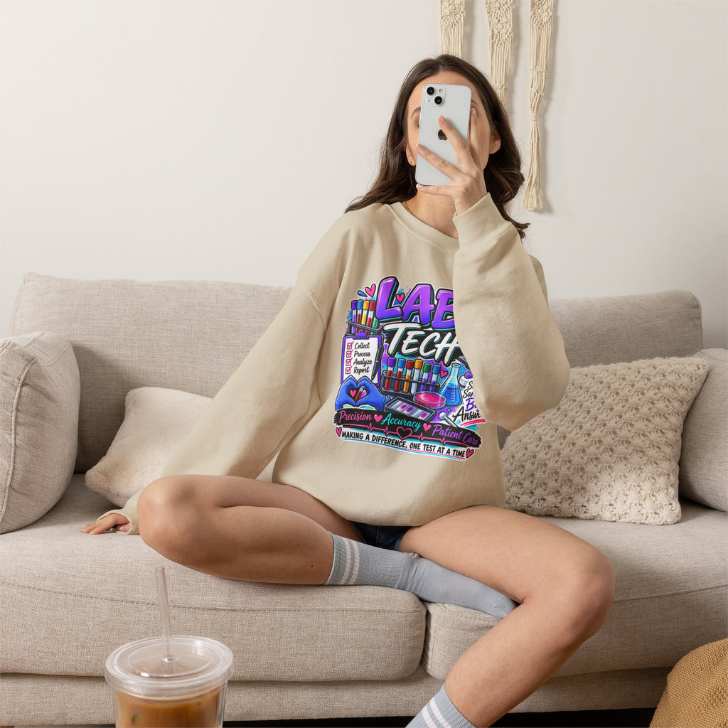 Lab Tech Crewneck Sweatshirt — Colorful Science Lab Technician Graphic