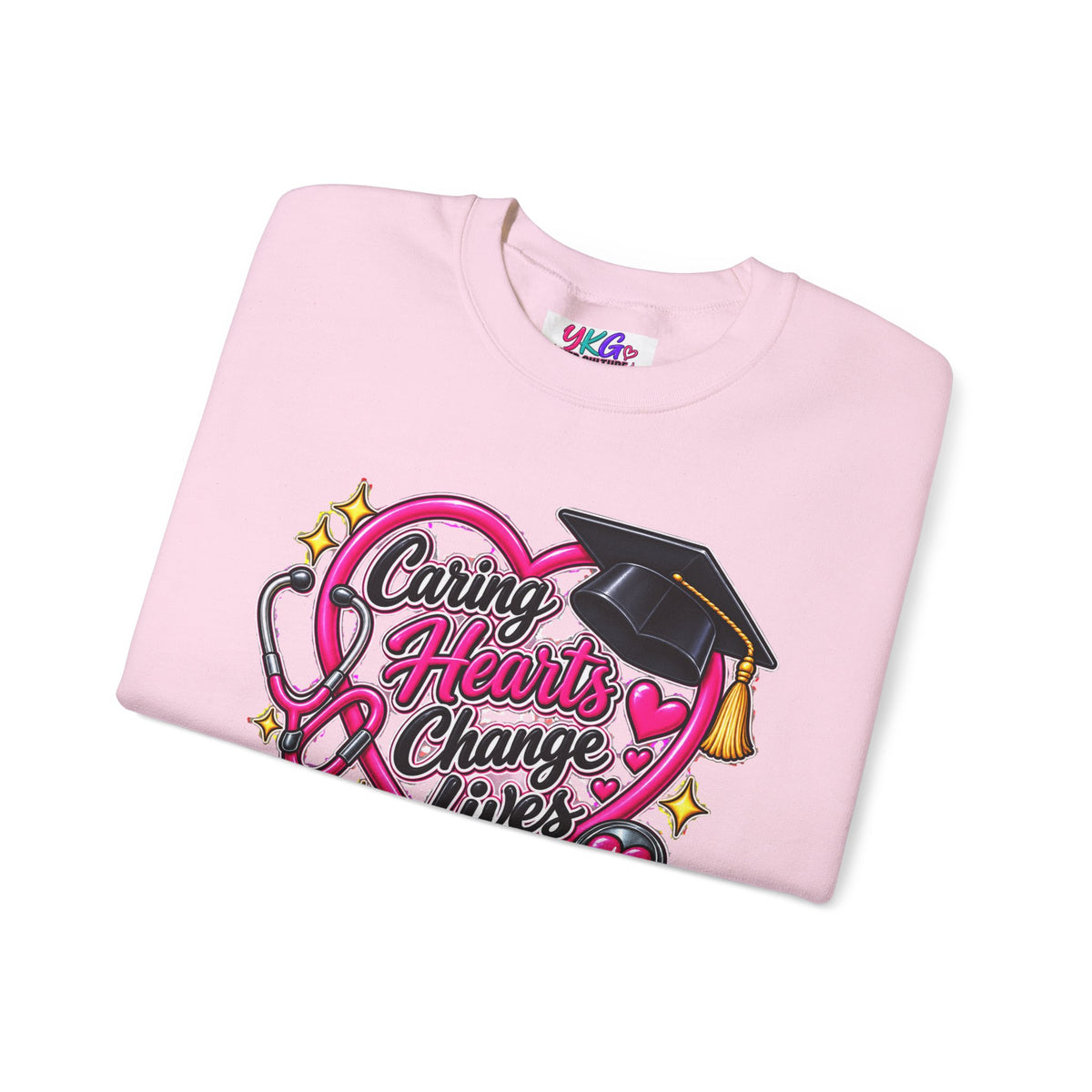 Caring Hearts Change Lives Sweatshirt — Nurse Graduation Stethoscope Crewneck