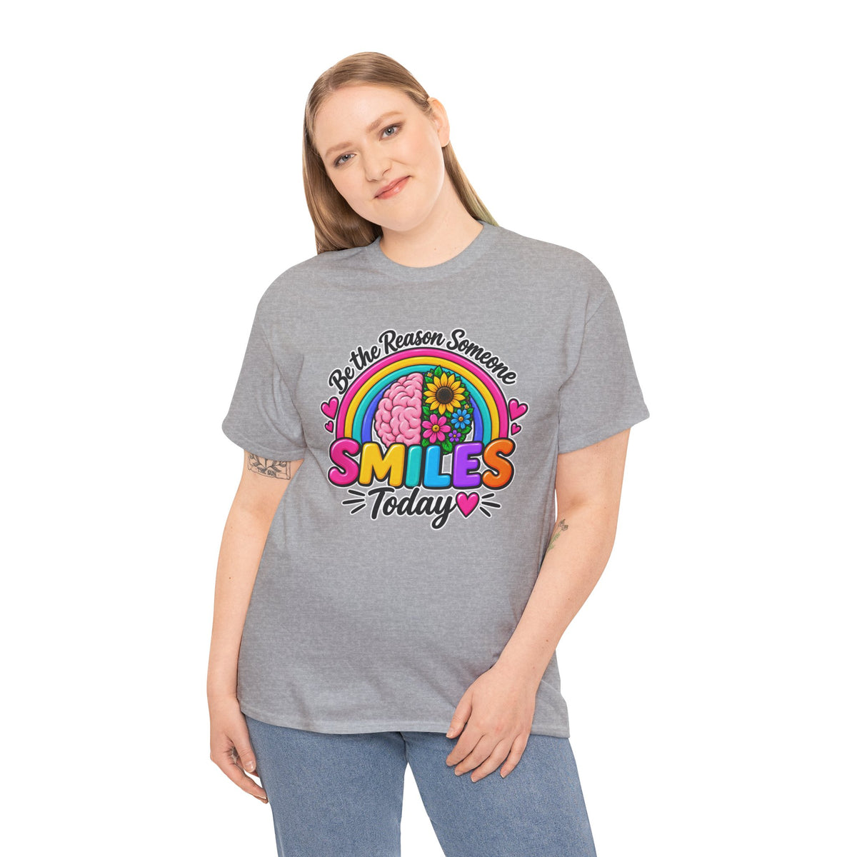 Smiles Today Rainbow Tee — "Be the Reason Someone Smiles Today" Positive Graphic Shirt