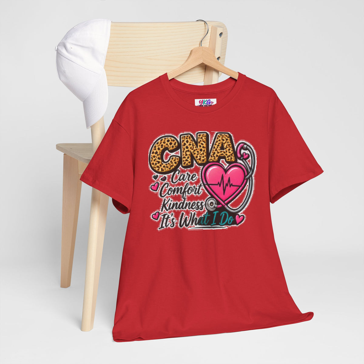CNA Tee - "Care Comfort Kindness" Heartbeat Stethoscope Shirt for Nursing Assistants