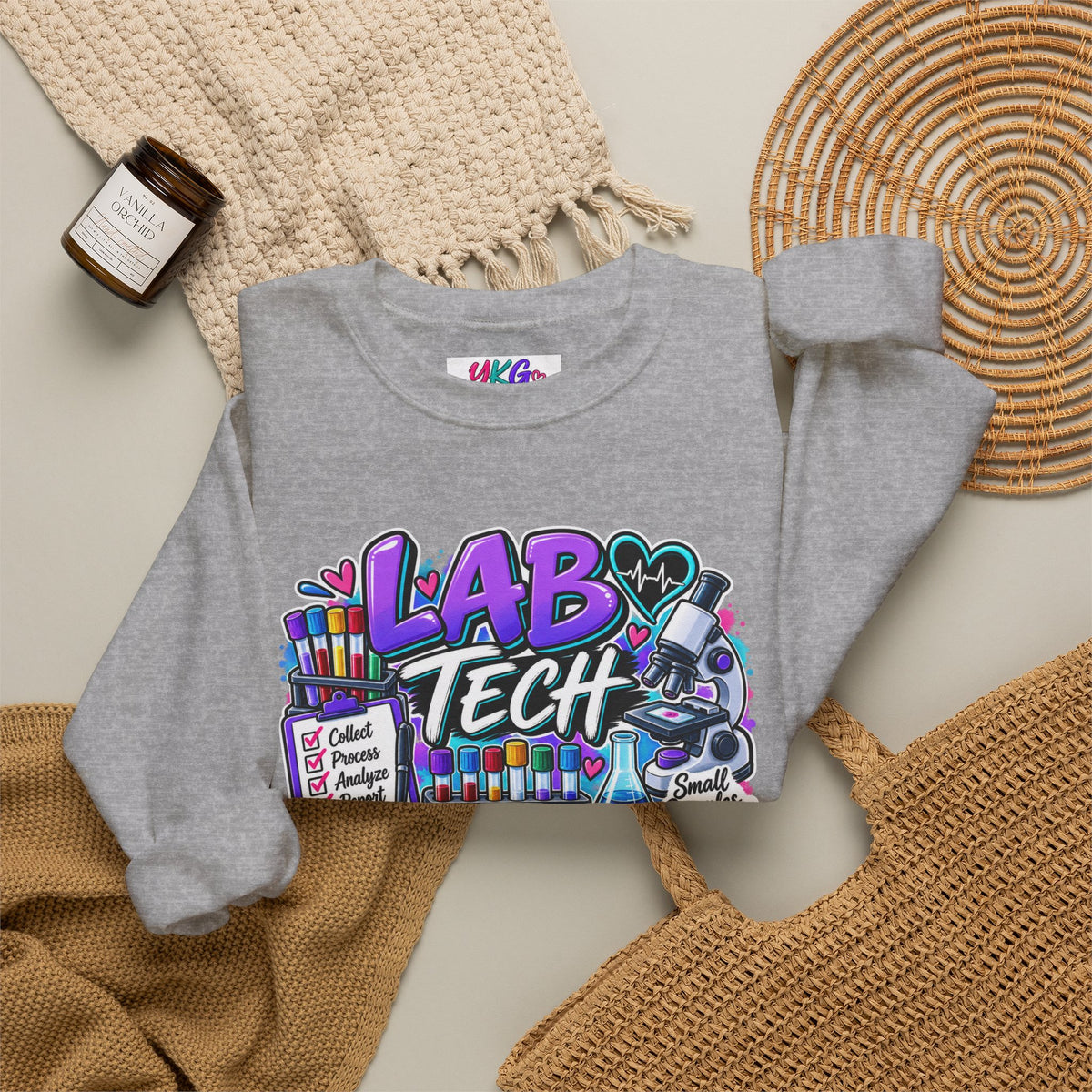 Lab Tech Crewneck Sweatshirt — Colorful Science Lab Technician Graphic