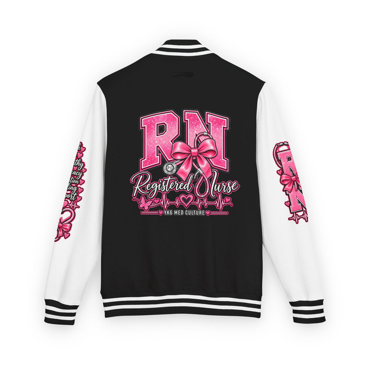 RN Registered Nurse Letterman Jacket — Pink Bow Varsity Jacket for Nurses