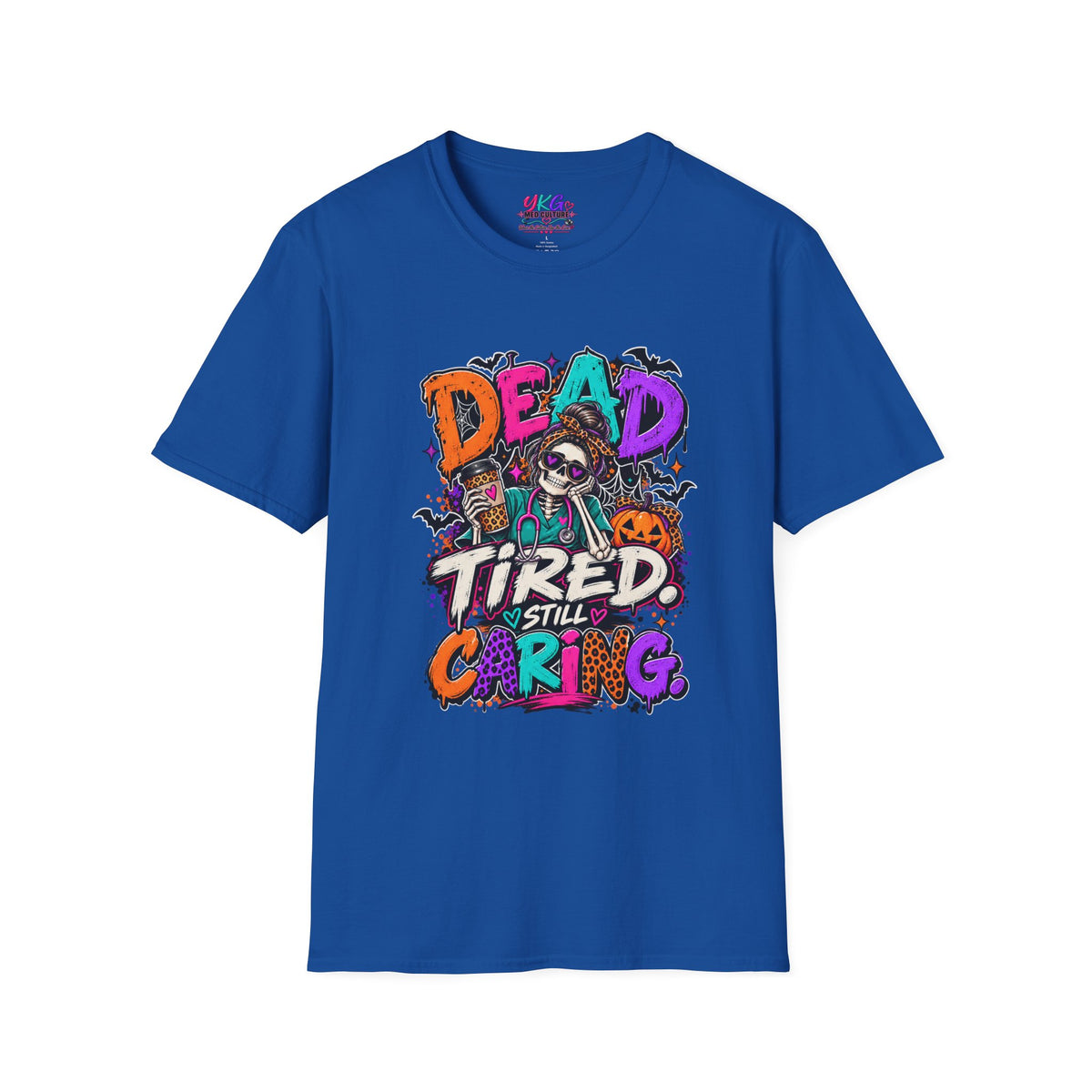 Dead Tired Still Caring Graphic T-Shirt — Funny Gothic Skull Tee