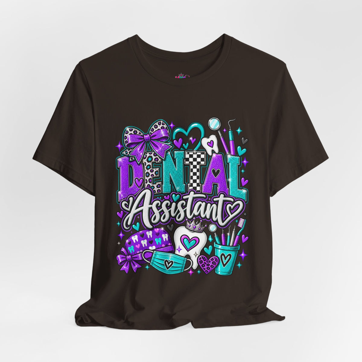 Dental Assistant T‑Shirt — Cute Purple & Teal Doodle Design
