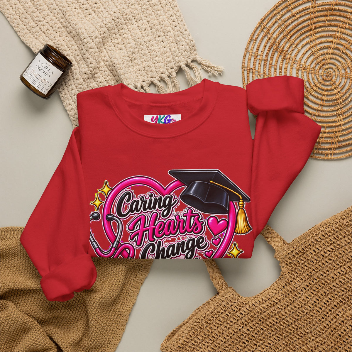 Caring Hearts Change Lives Sweatshirt — Nurse Graduation Stethoscope Crewneck