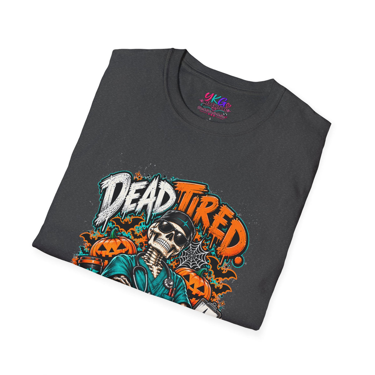Dead Tired Still Caring T-Shirt — Skull Graphic Tee for Nurses & Caregivers