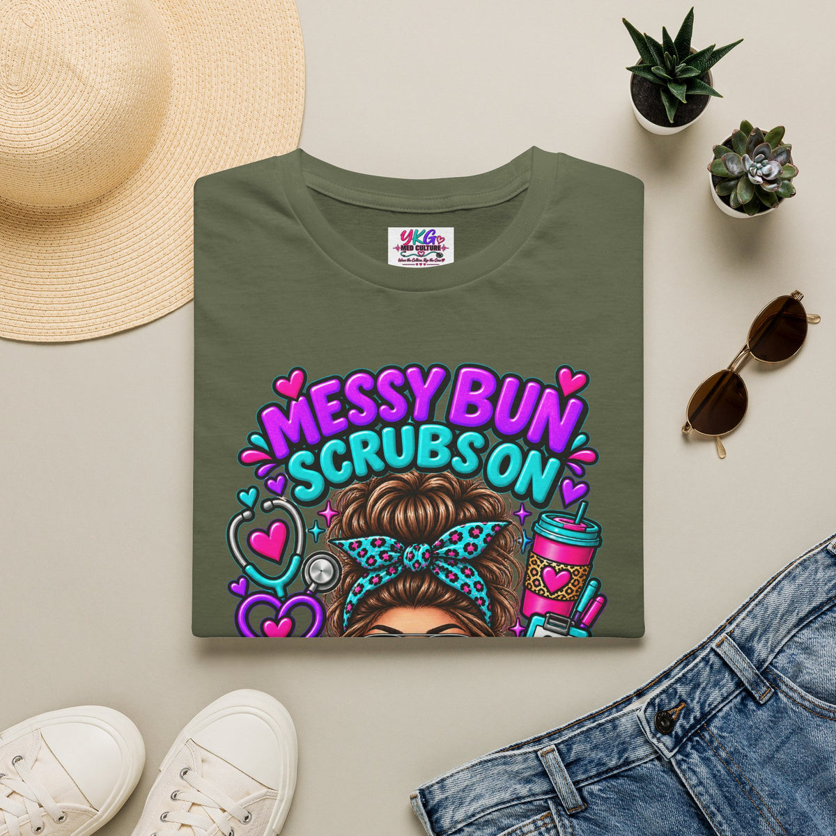 Messy Bun, Scrubs On Tee — Coffee Strong Nurse Shirt