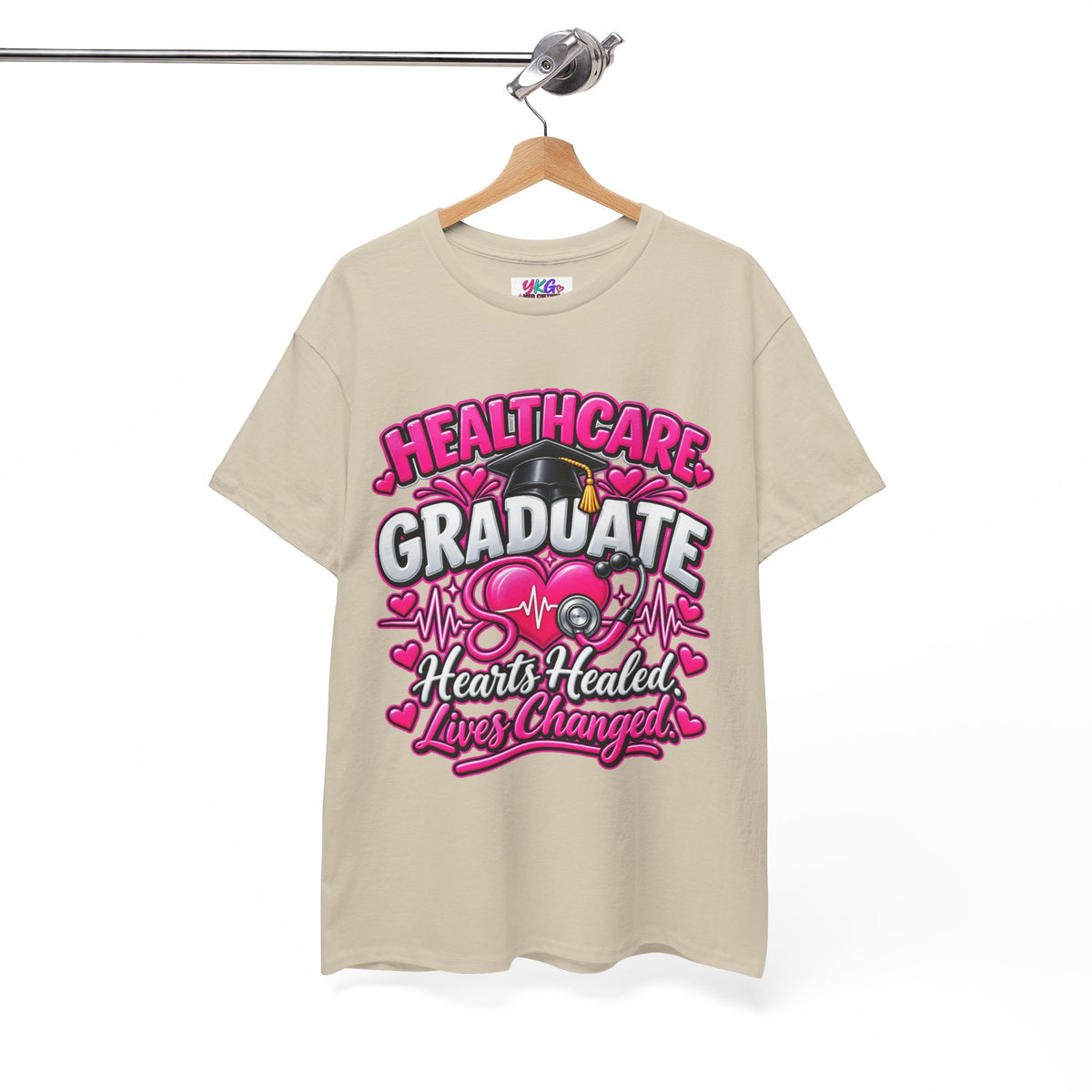Healthcare Graduate T-Shirt — "Hearts Healed, Lives Changed" Nursing Grad Tee