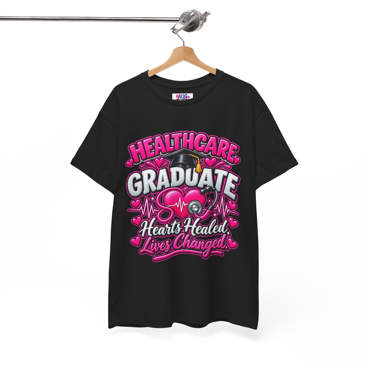 Healthcare Graduate T-Shirt — "Hearts Healed, Lives Changed" Nursing Grad Tee