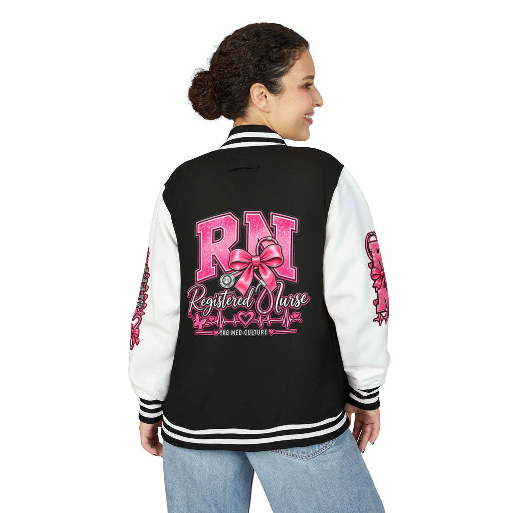 RN Registered Nurse Letterman Jacket — Pink Bow Varsity Jacket for Nurses