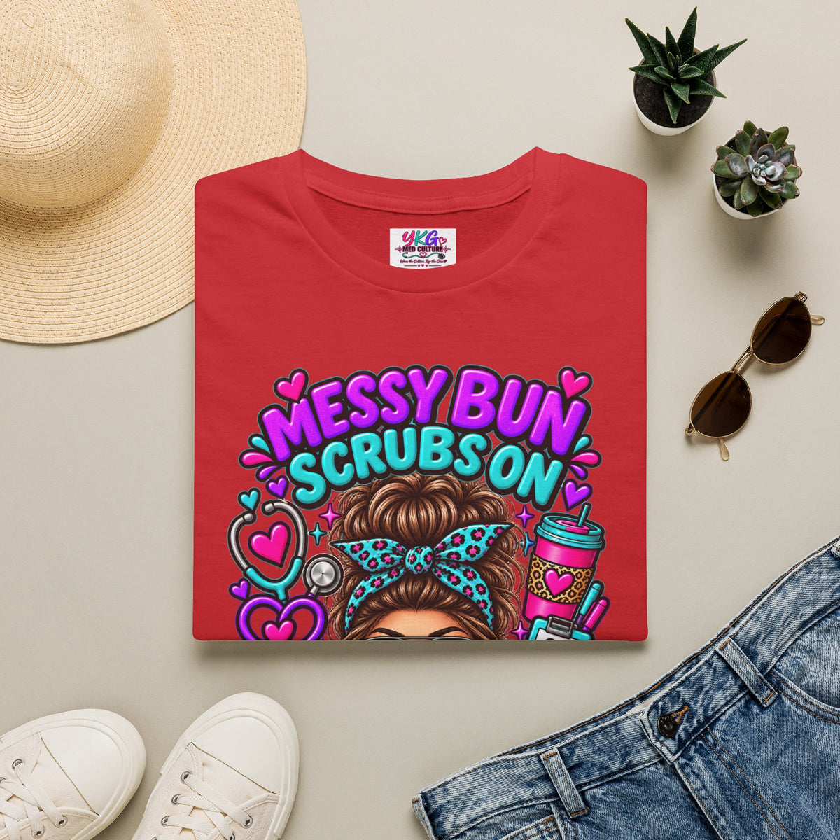 Messy Bun, Scrubs On Tee — Coffee Strong Nurse Shirt
