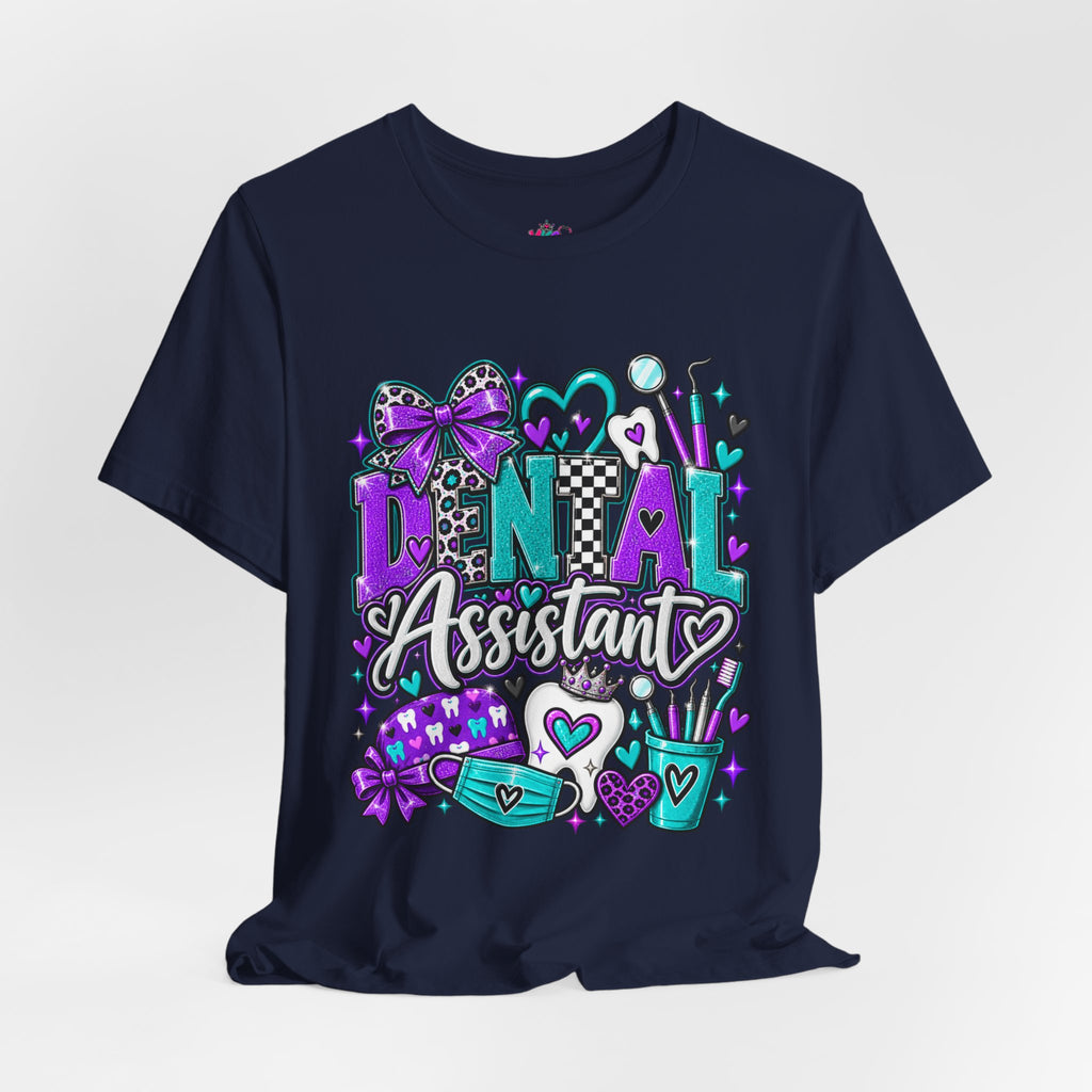 Dental Assistant T‑Shirt — Cute Purple & Teal Doodle Design