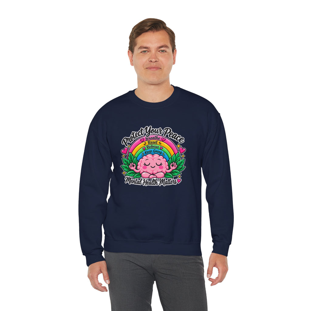 Protect Your Peace Crewneck Sweatshirt — Mental Health Matters Rainbow Brain