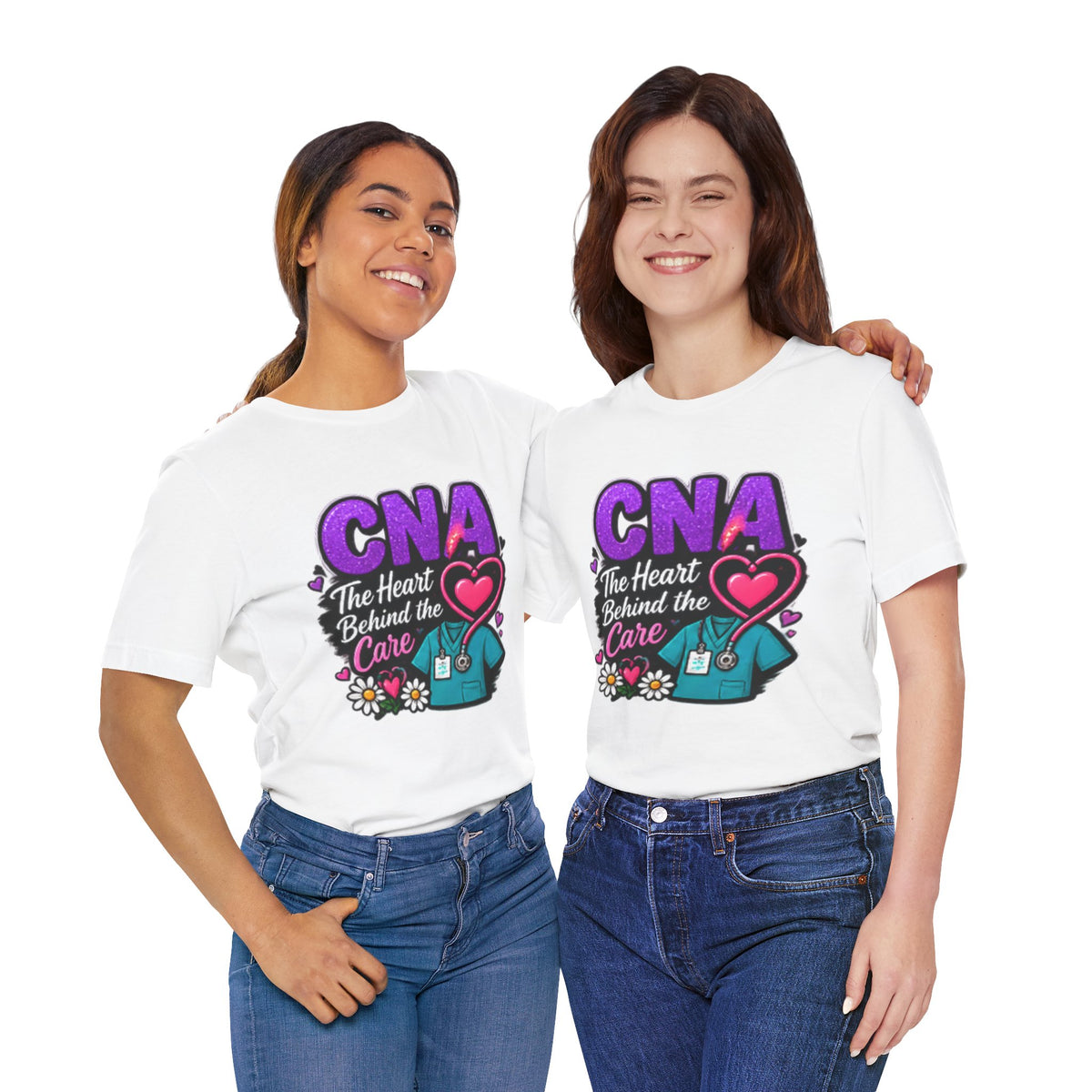 CNA T-Shirt — “The Heart Behind the Care” Nursing Scrubs Tee