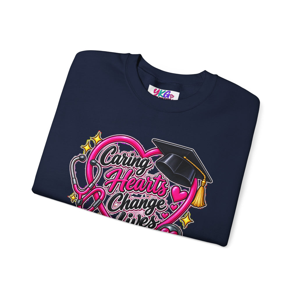 Caring Hearts Change Lives Sweatshirt — Nurse Graduation Stethoscope Crewneck