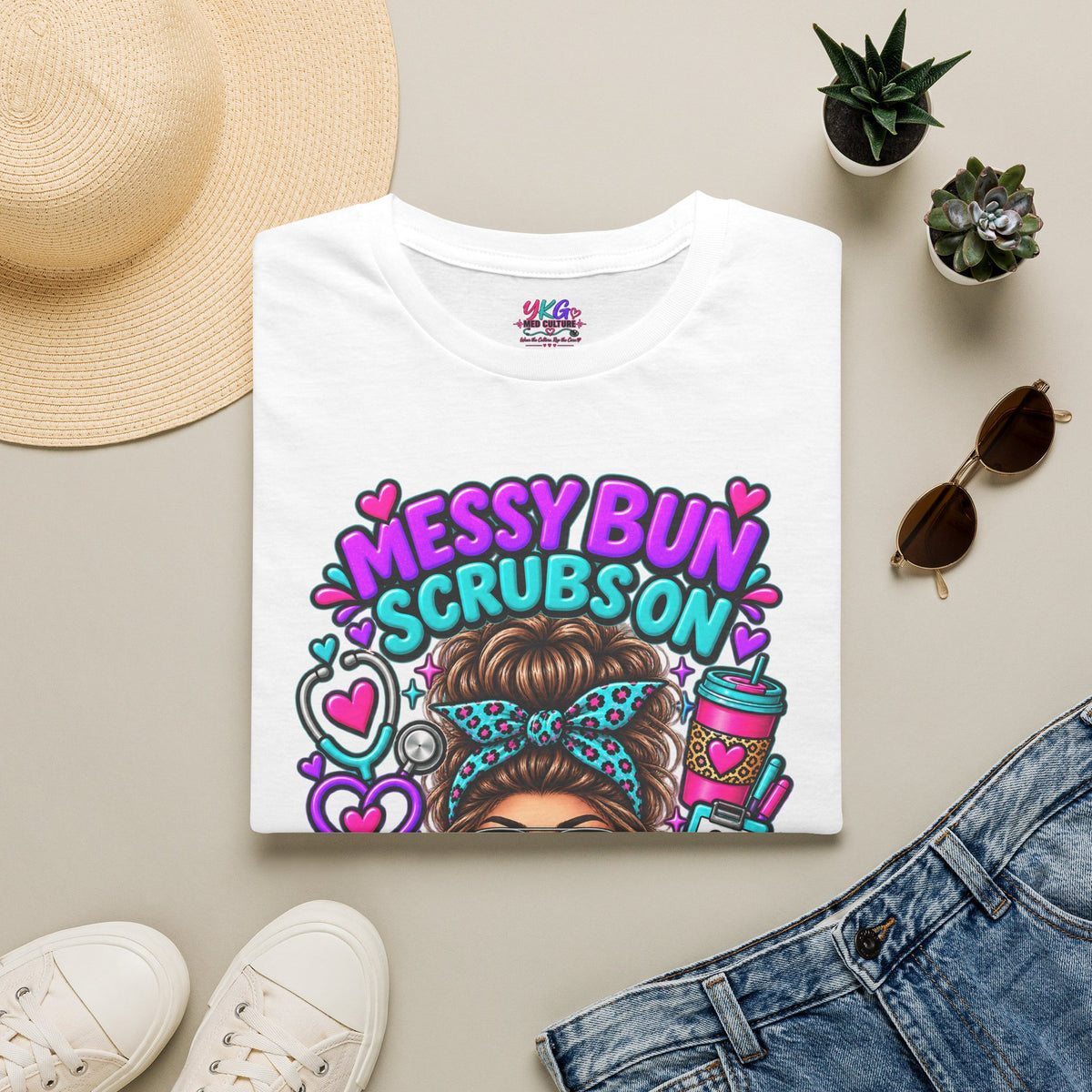 Messy Bun, Scrubs On Tee — Coffee Strong Nurse Shirt