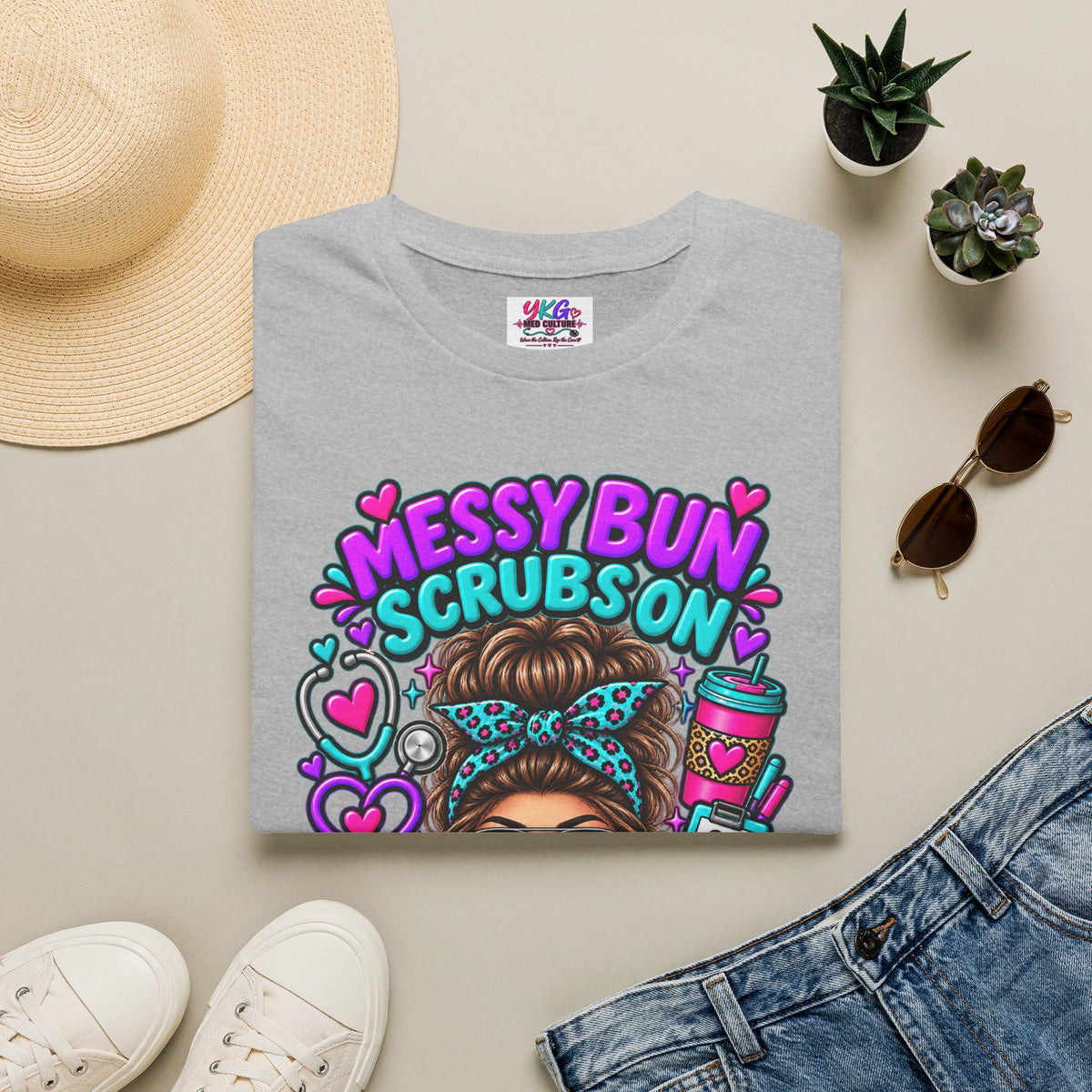 Messy Bun, Scrubs On Tee — Coffee Strong Nurse Shirt